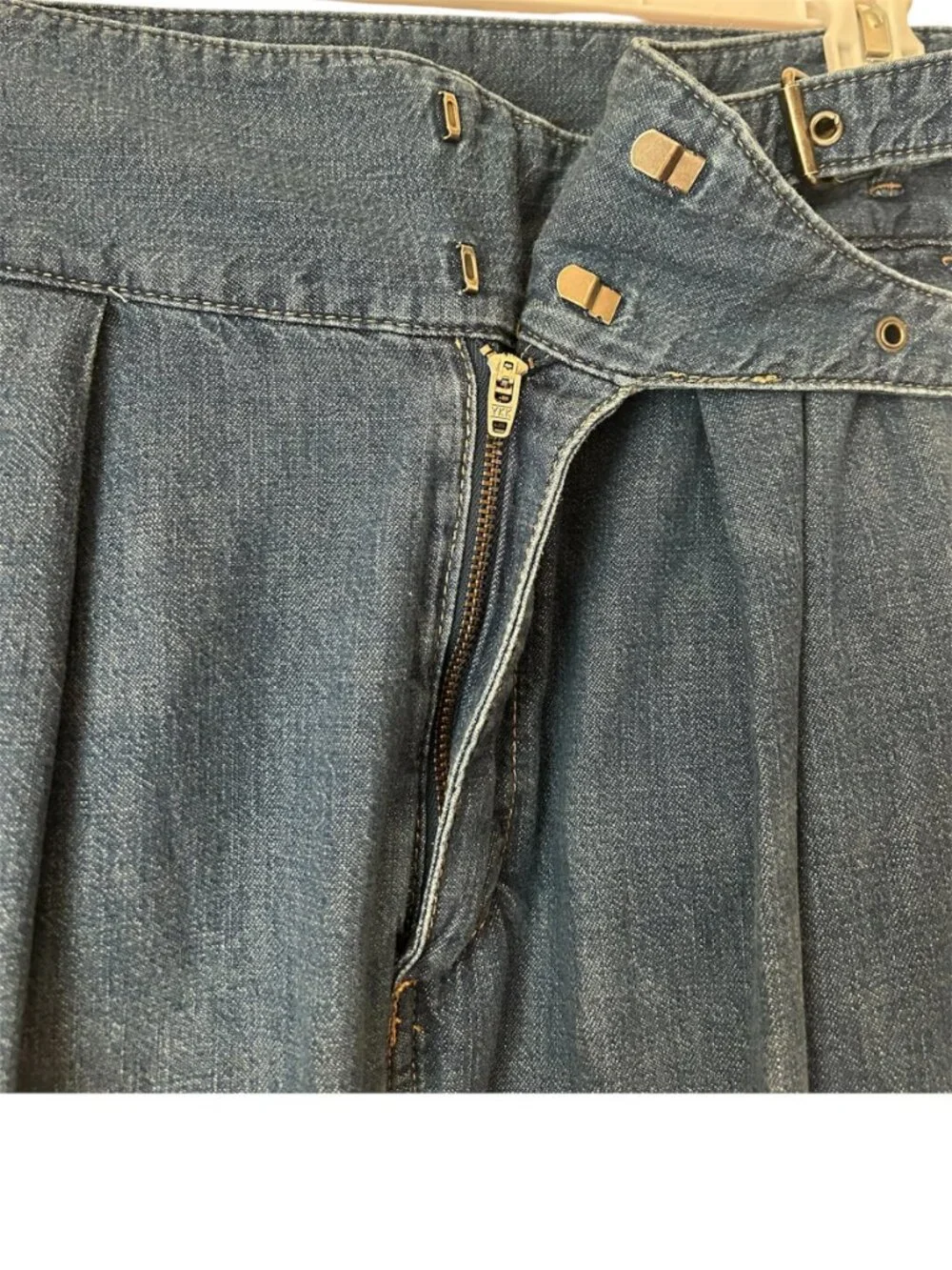 Lauren Ralph Lauren Denim Trouser Pants Womens 8 High Rise Pleated Wide Leg Crop - Picture 5 of 11
